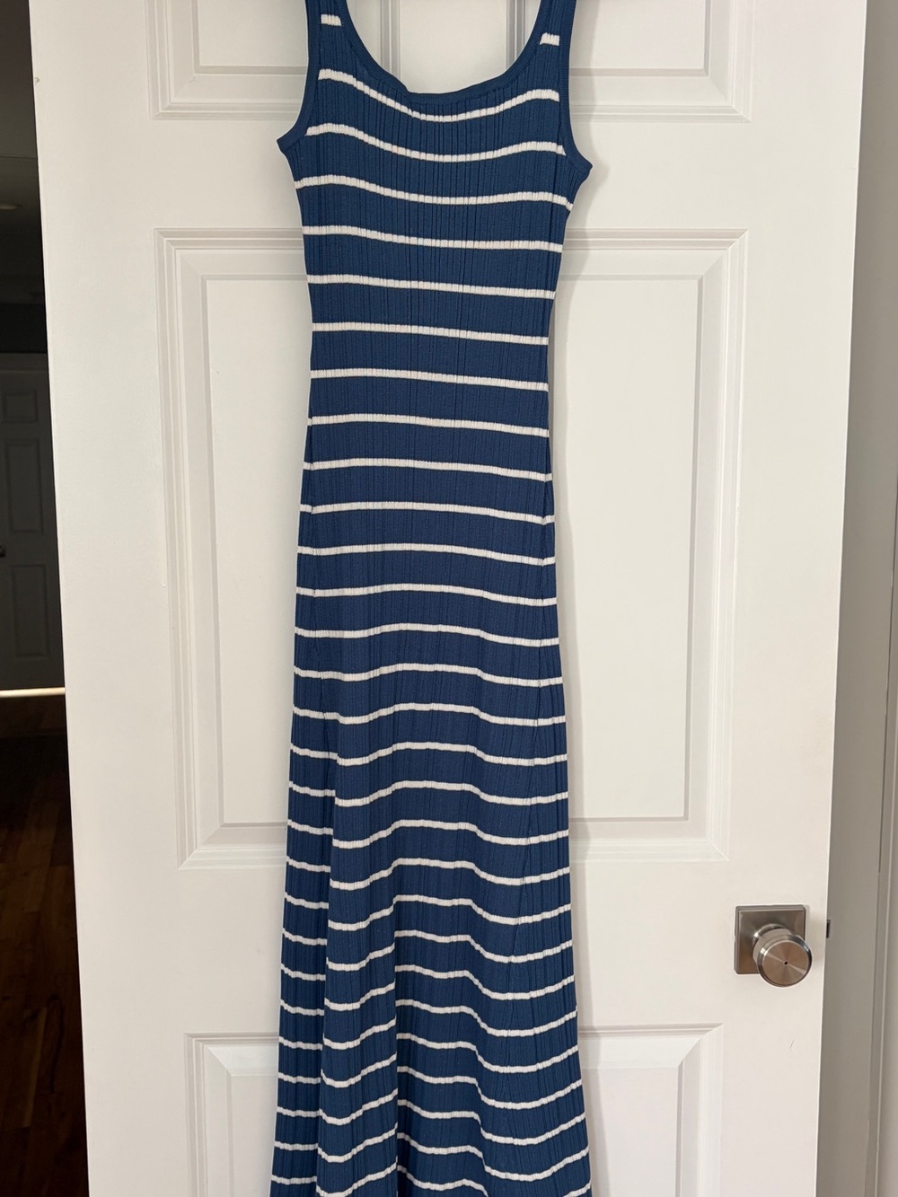Sleeveless Navy and White Striped Maxi Dress